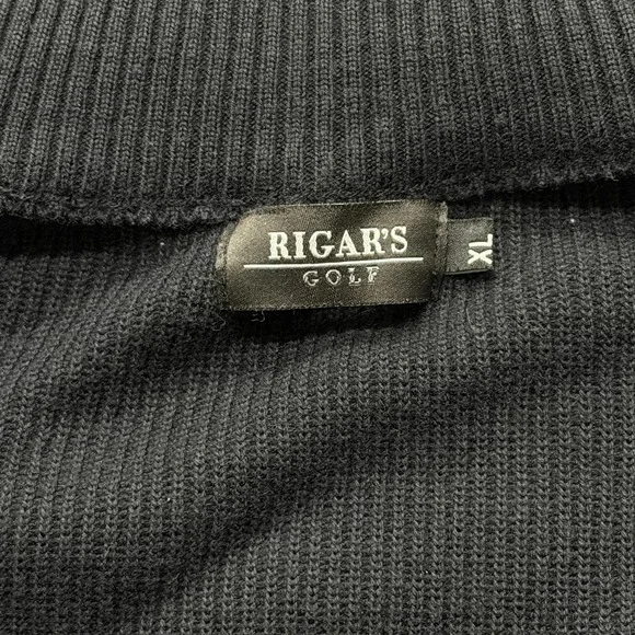RIGAR'S GOLF Sweater Mens XL Black Full Zip Mock Neck Ribbed Knit Golf Logo - Picture 3 of 6